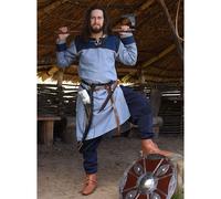 Battle-Merchant Wikinger Tunika Ove | Baumwoll Tunika mit Fischgrätmuster | Mittelalter Wikinger Hemd für LARP (Blau/XXL)