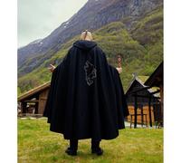 Wikinger Umhang mit Wolfsstickerei Schwarz "Alpha"