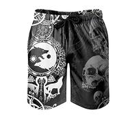 Wikinger Wolf Totenkopf Badehose für Herren Jungen Badeshorts für Männer Kurz Schnelltrockend Beachshorts Boardshorts Strandshorts Trainingshose Swimming Trunks White 3XL