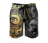 Wikinger Wolf Totenkopf Badeshorts für Männer Jungen Badehose für Herren Kurz Schnelltrockend Beachshorts Boardshorts Strandshorts Trainingshose Swim Shorts White 6XL