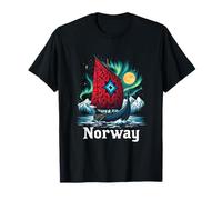 Wikingerschiff mit Aurora und Bergen T-Shirt