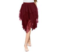 Wikoan Damen Faltenrock Tüllrock Asymmetrisch Röcke Kurzer Skater Röcke Midirock Hoher Taillierter Layered Puffy Fee Rock A-Linie Sommerrock Weinrot L