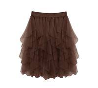 Wikoan Damen Tüllrock Bunt Petticoat Mehrfarbig Bubble Tütü Damen Faltenrock Stilvoll Hoher Taillierter Röcke Unterrock A-Linie Ballett Tutu Tüllrock Karneval Dunkelbraun 2XL-3XL