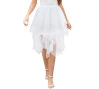 Wikoan Damen Unregelmäßiger Tüllrock Lang Mehrschichtiger Mesh Faltenrock A-Linie Hoher Taillierter Tüll Rock Ballett Tutu Karneval Party Sommer Rock Weiß XL