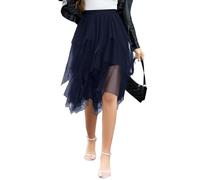 Wikoan Tüllrock Damen Lang Mehrlagig Mesh Damen Faltenrock Hoher Taillierter Skater Röcke Sommerrock Unregelmäßig A-Linie Tütü Party Tüll Rock Marineblau M