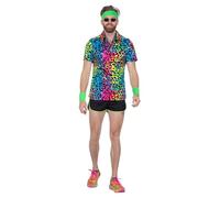 WILBERS & WILBERS 5488 - Neon Partyhemd Herren mit Leopardenmuster, buntes Kurzarmhemd mit Kragen, für Festival, Urlaub, Karneval