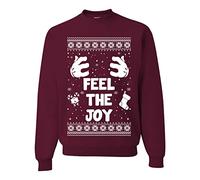 Wild Bobby Feel The Joy Ugly Christmas Sweater Unisex Crewneck Graphic Sweatshirt, Kastanienbraun, Small