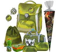 WILD - Dino - T-Rex - Schneiders TOOLBAG Plus mit LED-LEUCHTSYSTEM und PATCHIES - Schulranzen-Set 8tlg. mit Sporttasche, BROTDOSE und TRINKFLASCHE - SCHULTÜTE GRATIS DAZU