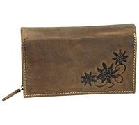 WILD THINGS ONLY !!! Große Damen Geldbörse aus Antik-Leder mit vielen Fächern - Motiv-Prägung - Farbe Braun