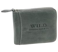 WILD THINGS ONLY !!! Herren Geldbörse aus Echt-Leder mit umlaufendem Reißverschluss & RFID Schutz (Querformat, Grau)