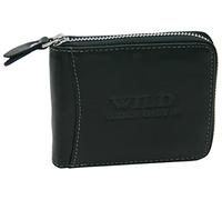 WILD THINGS ONLY !!! Herren Geldbörse aus Echt-Leder mit umlaufendem Reißverschluss & RFID Schutz (Querformat, Schwarz)