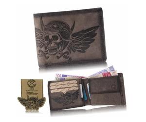 Wild Things Only Herren Leder Geldbörse Natur mit Totenkopf & Flügel