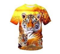 Wildes Tier Tiger 3D-Druck Herren T-Shirt Kurzarm Sommer Pullover Top mit O-Ausschnitt Coole Streetwear
