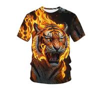 Wildes Tier Tiger 3D-Druck Herren T-Shirt Kurzarm Sommer Pullover Top mit O-Ausschnitt Coole Streetwear