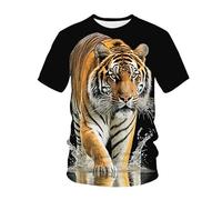 Wildes Tier Tiger 3D-Druck Herren T-Shirt Kurzarm Sommer Pullover Top mit O-Ausschnitt Coole Streetwear