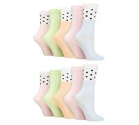 Wildfeet - 10er Pack Damen Bambus Crew Socken mit Punkten, Leoparden- und Blumenmuster - Spots Pastell EU 37 - 42