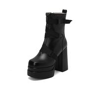 WILDKATZEN Damen Plateau Stiefeletten Blockabsatz Biker Boots
