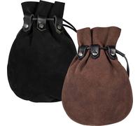 Wildleder Geldbeutel mit Kordelzug - Braun/Schwarz - Outlet