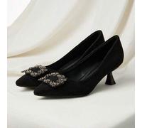 Wildleder-Pumps mit Strass-Dekor, schwarze modische Pumps mit Strass-Detail, einfarbige Damen-High-Heels als Valentinstags-, Weihnachts- oder Winterge