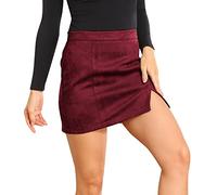 Wildleder Rock Damen Hohe Taille Minirock Schlitzrock A-Linie Röcke Winterrock Herbströcke Wildlederrock Mini Skirt Kurz Zipper Skirt Lederrock