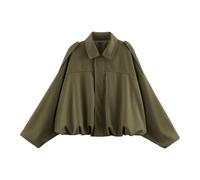Wildlederjacke Damen Kurz Casual Übergangsjacke Bomberjacke mit Zip Tasche Streetwear Wildlederimitat Jacke für Frühling Herbst Elegante Winterjacke