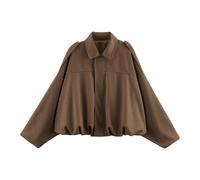 Wildlederjacke Damen Kurz Casual Übergangsjacke Bomberjacke mit Zip Tasche Streetwear Wildlederimitat Jacke für Frühling Herbst Elegante Winterjacke