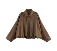 Wildlederjacke Damen Kurz : Oversized Bomberjacke aus weichem Kunstwildleder mit Fleece-Futter, Streetwear Winterjacke für Herbst Übergangszeit, Kurze Lederjacke im Casual Look