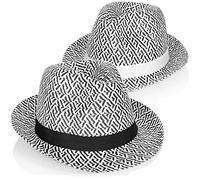Wilhelm Sell® 2X Strohhut, schwarz-weiße Panama-Sonnenhüte, Fedora/Trilby-Hut mit einfarbigem Band, Unisex, für Damen und Herren [Auswahl variiert] (schwarz/weiß)