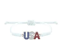 Wilitto Patriotisches Armband, Unabhängigkeitstag, Schmuck, amerikanischer 4. Juli, USA-Briefanhänger, Flaggenform, verstellbarer Kordelzug, Quaste, Metall, Sekundärer Stein