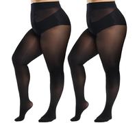 WiliW 2 Paar Reißfeste Strumpfhosen für Damen Große Größen,10D Ultra Feinstrumpfhose Schwarz,Shape Strumpfhose Hohe Taille mit Verstärkten Zehen