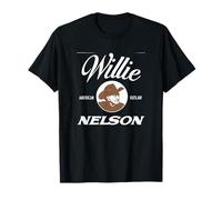 Willie Nelson Offizielles American Outlaw T-Shirt, Herren, Schwarz, S, Kurzarm, Klassische Passform, V-Ausschnitt, Western, Musikfans, Unisex-Erwachsene, Männer