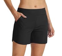 WILLIT Badeshorts Damen Badehose Schwimmhose Boardshorts Schnell Trocknende Bikini Shorts mit Taschen Innenfutter 5 Zoll Schwarz M