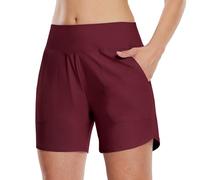 WILLIT Damen Badeshorts Swim Badehose Boardshorts High Waist Sommer Bikini Shorts Schnelltrocknend UPF 50+ Tummy Control Beach Shorts 5" mit Taschen Weinrot S