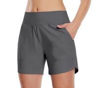 WILLIT Damen Badeshorts Swim Badehose Boardshorts High Waist Sommer Bikini Shorts Schnelltrocknend UPF 50+ Tummy Control Beach Shorts 5" mit Taschen Deep Gray S