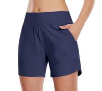 WILLIT Damen Badeshorts Swim Badehose Boardshorts High Waist Sommer Bikini Shorts Schnelltrocknend UPF 50+ Tummy Control Beach Shorts 5" mit Taschen Marineblau L