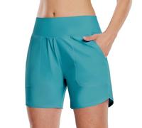 WILLIT Damen Badeshorts Swim Badehose Boardshorts High Waist Sommer Bikini Shorts Schnelltrocknend UPF 50+ Tummy Control Beach Shorts 5" mit Taschen Atoll M