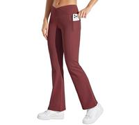 WILLIT Damen Thermo gefütterte Hosen Yogahose Bootcut Fleece Leggings Winter Warm Hose Flare Leggings Schlaghose Crossover Wasserdicht High Waist mit Taschen Weinrot L