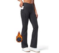 WILLIT Damen Thermo gefütterte Hosen Yogahose Bootcut Fleece Leggings Winter Warm Hose Flare Leggings Schlaghose Crossover Wasserdicht High Waist mit Taschen Schwarz Leopard M