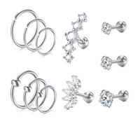 WillTen 11PCS 16G Helix Piercings Chirurgenstahl Gold Silber,Ohrpiercing Set Tragus Ohrstecker Rook Helix Knorpel Nasenpiercing Schmuck