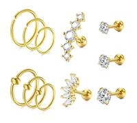 WillTen 11PCS 16G Helix Piercings Chirurgenstahl Gold Silber,Ohrpiercing Set Tragus Ohrstecker Rook Helix Knorpel Nasenpiercing Schmuck