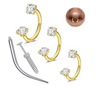 WillTen 16G Septum Piercing Gold Hufeisen Piercing, Doppel Edelstein Hufeisen Nasenring Nose Ring, Edelstahl Knorpel Helix Tragus Ohrring Creolen Labret Lippenpiercing Horseshoe Schmuck
