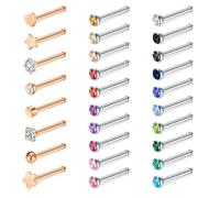 WillTen 30 Stück gerade Nasenstecker in Roségold, 20G Nasenringstecker gerade oder L-förmig aus Edelstahl, kleine Nasenstecker Pins winziger Nasenpiercing Knochenschrauben Nasenstecker für Frauen