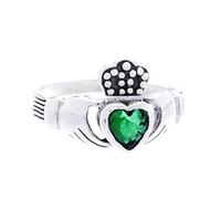 WINDALD Irischer Freundschaftsring CLADDAGH 1 cm Grünes Kristall Herz Solvar Symbol Ring Partnerring 925 Sterlingsilber (Silber, 54 (17.2))