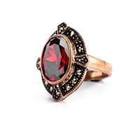 Windalf Bohemia Damen Ring ALIZA 2 cm Roter Granat Mittelalter Schmuck Bronze (Bronze, 20)