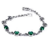 Windalf Bohemia Damen Silber-Armkette RAMIA 17.5 cm Grüner Kristall Armband Trachtenschmuck Armschmuck Bohemia Freundschaftsband 925 Sterlingsilber