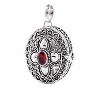 Windalf Großes Vintage Bild-Medaillon DINA 4 cm Mittelalter Schmuckmedaillon Granatstein & Geheimfach Fotomedaillon Handarbeit aus 925 Sterlingsilber