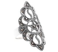 WINDALF Langer Vintage Ring LUZIA 3.3 cm Mittelalter Schmuck 925 Sterlingsilber (Silber, 60 (19.1))