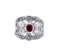 Windalf Mittelalter Ornament Statementring RAGNA 16 mm Damenring Roter Kristall Gothic Schmuck Vintage Silberring 925 Sterlingsilber (Silber, 62 (19.7))