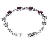 Windalf Vintage Mittelalter Armkette RAMIA 17.5 cm Roter Kristall Armband 925 Sterlingsilber