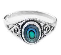 Windalf Zarter Vintage Ring LUCY 9 mm Seeopal mit Lebens Spiralen Bohemia Damenring Freundschaftsring 925 Sterlingsilber (Silber, 50 (16))